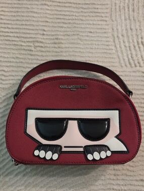 Karl Lagerfeld Burgundy Mini Top-Handle Bag with Novelty Applique